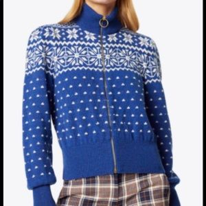 Tory Burch Elyse Zip-Front Cardigan Blue L NWT